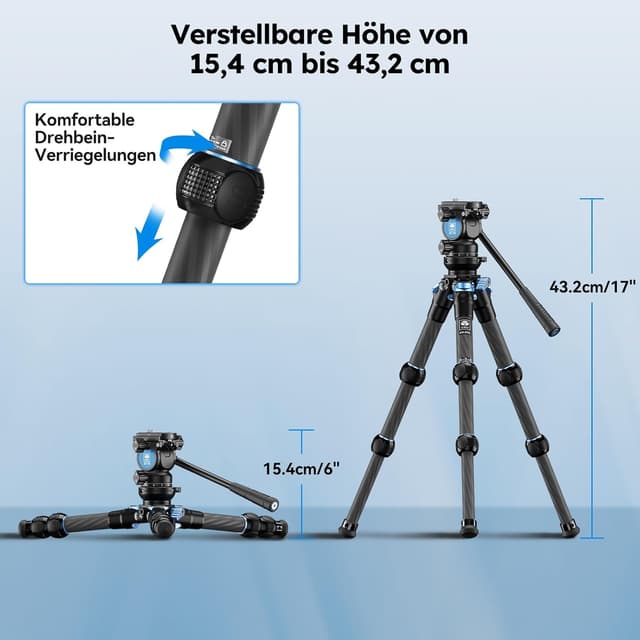 Detalle de Sirui AM-223L+AT-10 Carbon Mini Video Stativ-Set mit Flüssigkopf