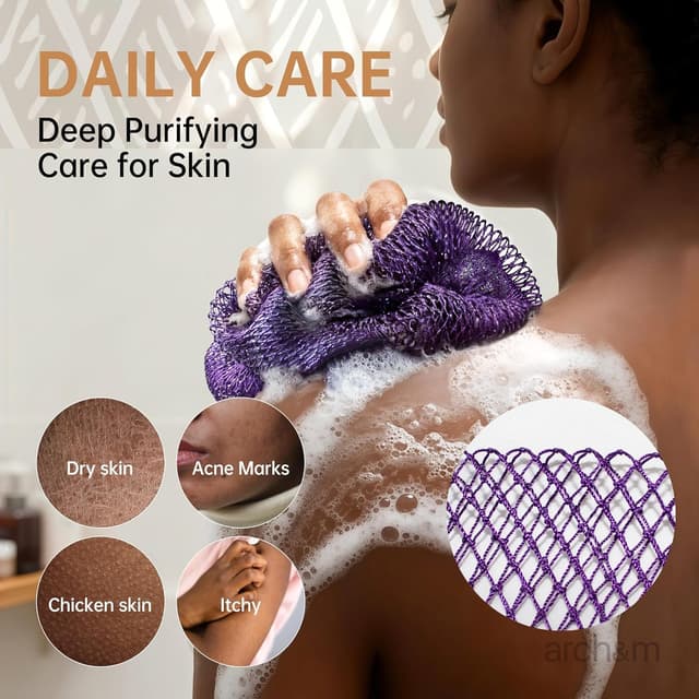 Detalle de ARCH&M African Net Sponge Exfoliator Purple + Pink