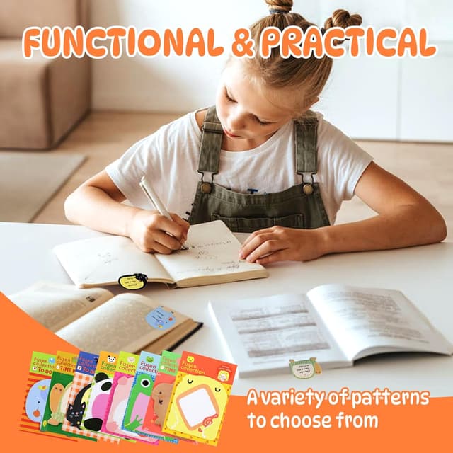 Detalle 2 de Qufiiry 32 Packs Cartoon Sticky Notes (640 Sheets) – Animal Message Notes for Kids, School & Home