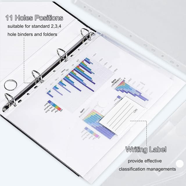 Detalle de Dokumententasche A4 Sichtertasche (20 Stück) mit Klettverschluss und Lochrand – wasserdichtes PP-Material für Ordnung