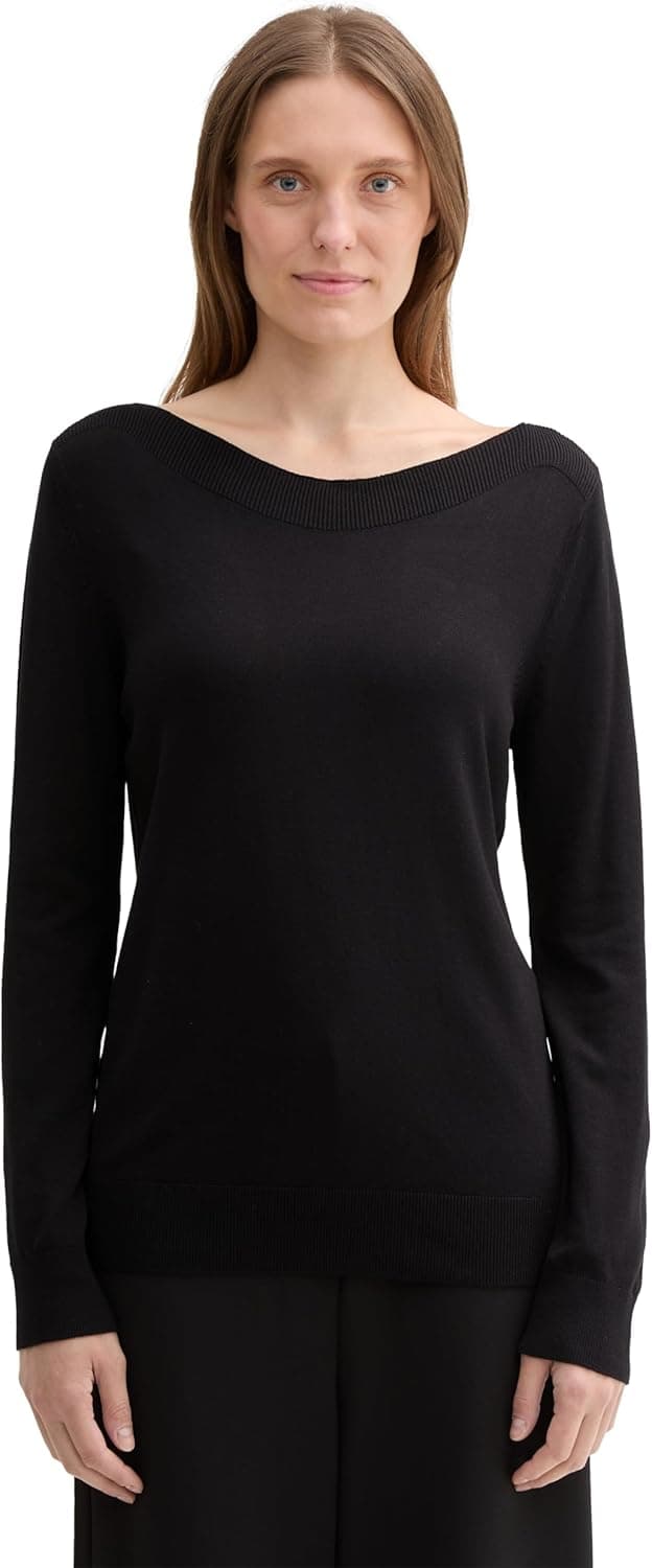 Detalle 2 de TOM TAILOR 1044106 pullover donna con collo a barca e tessuto in viscosa ecologica