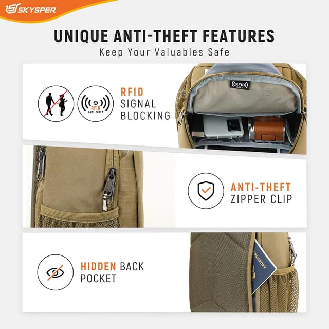 Detalle de SKYSPER Sling Bag RFID cross body recycled travel daypack
