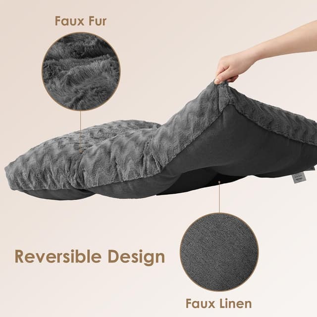 Detalle de EHEYCIGA waschbares Hundebett XL (104x68 cm) – reversible Hundematte mit Kunstpelz & Kunstleinen, dunkelgrau