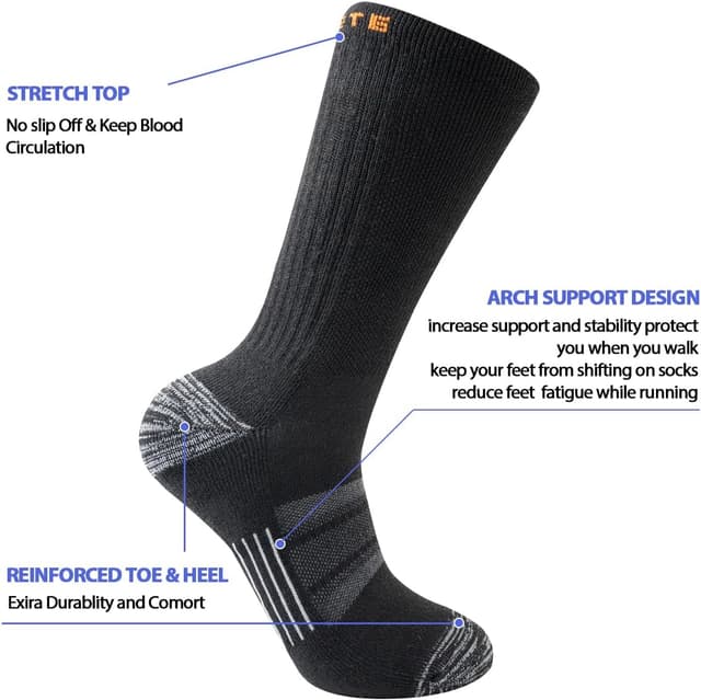 Thumbnail 2 de JOYNÉE 5/10 Pairs Men’s Lightweight Athletic Crew Cushioned Work Boot Socks