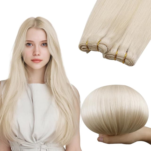 Detalle de RUNATURE Extension Capelli Veri Tessitura Biondo 35 cm, Colore 800 Bianco Biondo (100 g)