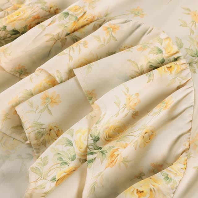 Detalle de SCARLET DARKNESS Robe d’été victorienne à fleurs, longue, bretelles spaghetti et ourlet à volants