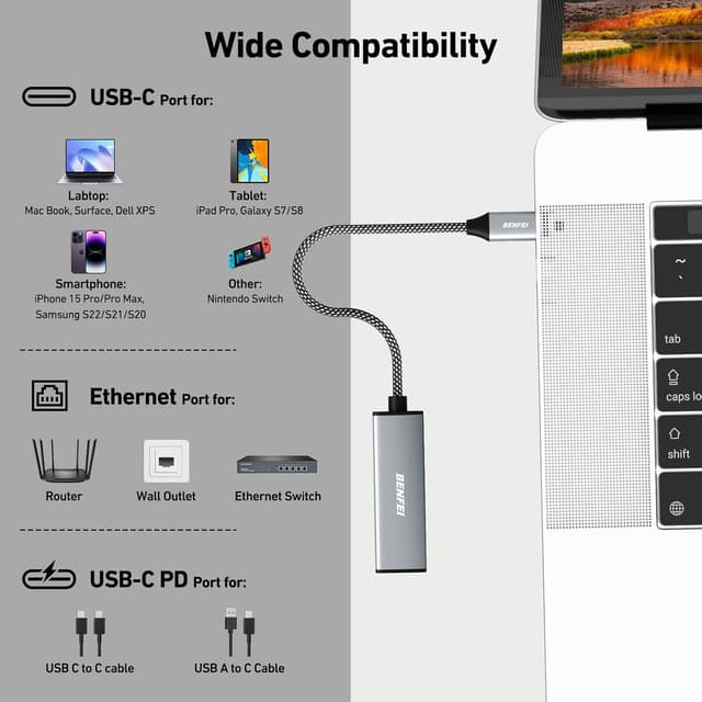 Thumbnail 5 de BENFEI USB-C to Ethernet Adapter 100W ๐