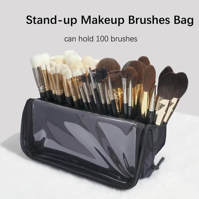 Detalle 2 de STORICANS Makeup Brush Organiser Bag with Stand-up Design and Adjustable Dividers