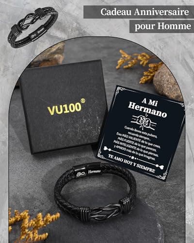 Detalle 2 de VU100 Pulsera de cuero “Hermano” con cierre magnético de acero inoxidable 316L