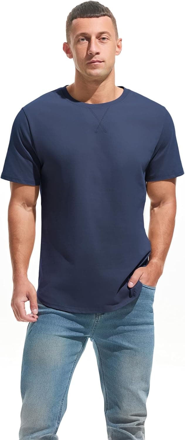 Detalle de Herren Rundhalsmantel T-Shirt mit 100% Baumwolle