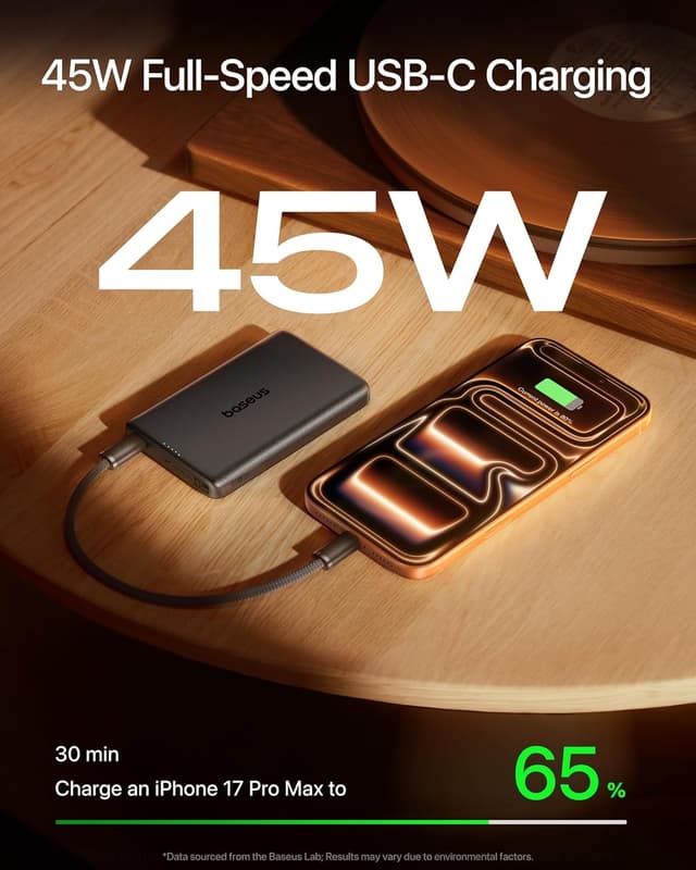 Detalle de Baseus PicoGo AM52 10,000mAh Power Bank with Qi2.2 MagSafe (25W) and 45W USB-C