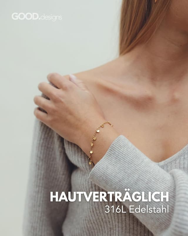 Detalle 2 de GD GOOD.designs Plättchen Armkette für Damen (wasserfest, Edelstahl, verstellbar 15–19 cm)