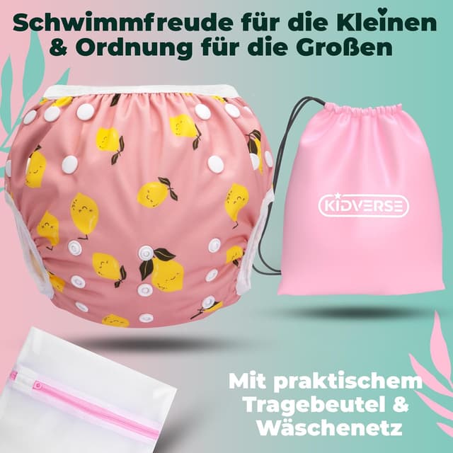 Detalle de KIDVERSE Schwimmwindel Baby Badehose 0–3 Jahre – wiederverwendbar, hautfreundlich & größenverstellbar (mit Tragetasche & Wäschenetz)
