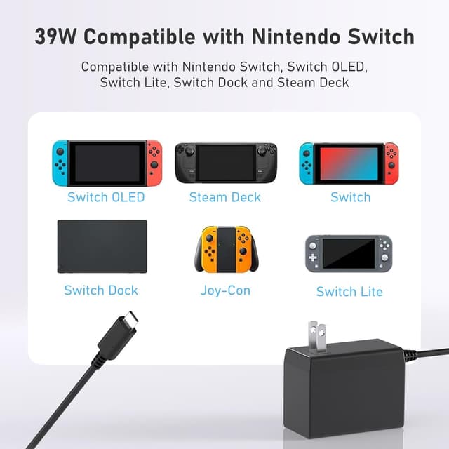 Thumbnail 6 de Replacement 39W USB-C AC Adapter Charger for Nintendo Switch (Switch Lite/OLED) & Steam Deck Dock