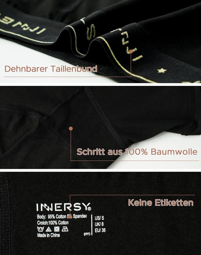 Detalle de INNERSY Damen Boxershorts aus Baumwolle im 3er-Pack – Hipster/Boyshorts mit mittlerem Bein