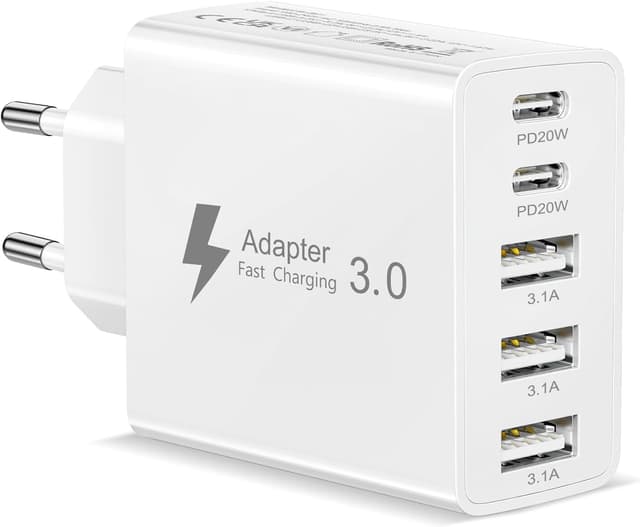 Detalle de Caricatore USB-C rapido 50W multiplo a 5 porte (USB-C + USB) per iPhone, Samsung e altro