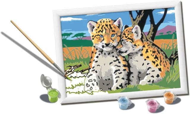 Detalle de Ravensburger CreArt Cuccioli leopardo – Dipingere con i numeri (kit per bambini 9+ anni) con tavole e cornice