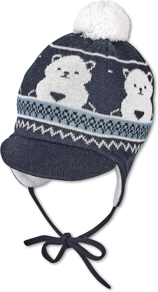 Detalle 2 de Sterntaler Baby Jungen Bommelmütze Bär – kuschelige Erstlingsmütze mit Bindeband