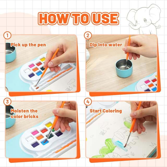 Detalle 2 de YPLUS Watercolour Paint Set – Mess-free magic painting books for kids aged 2+