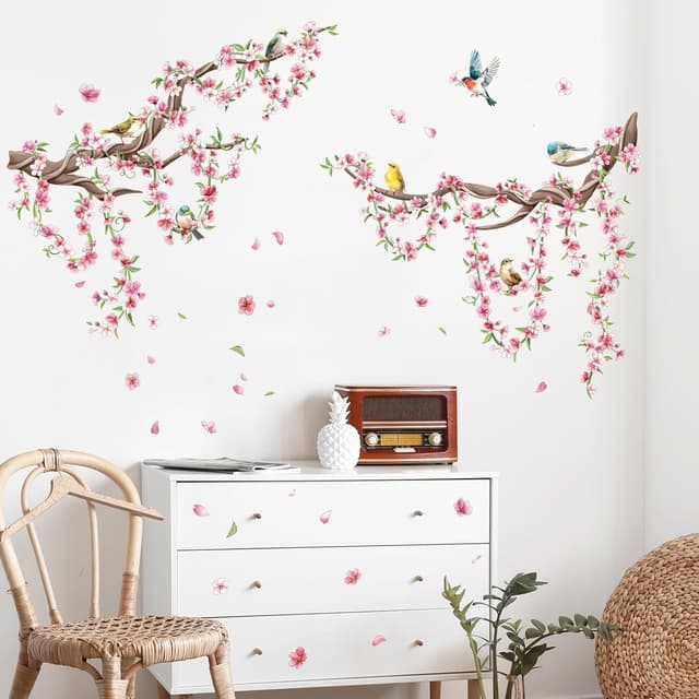 Thumbnail 3 de Cherry Blossom Tree Branch Wall Stickers Pink Peach