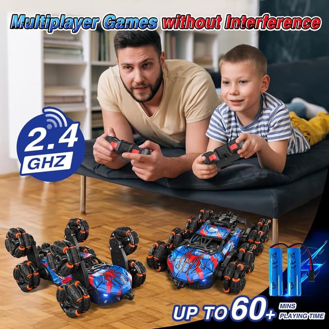 Detalle de Sunrad 8WD Gesture Sensing RC Stunt Car (2.4GHz) with LED Lights, Music & Spray