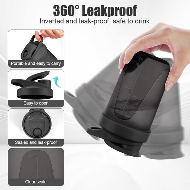 Detalle de Alaoo Bottiglia Shaker Wave da 400 ml (2 pezzi) con tappo a vite, sfera metallica e maniglia