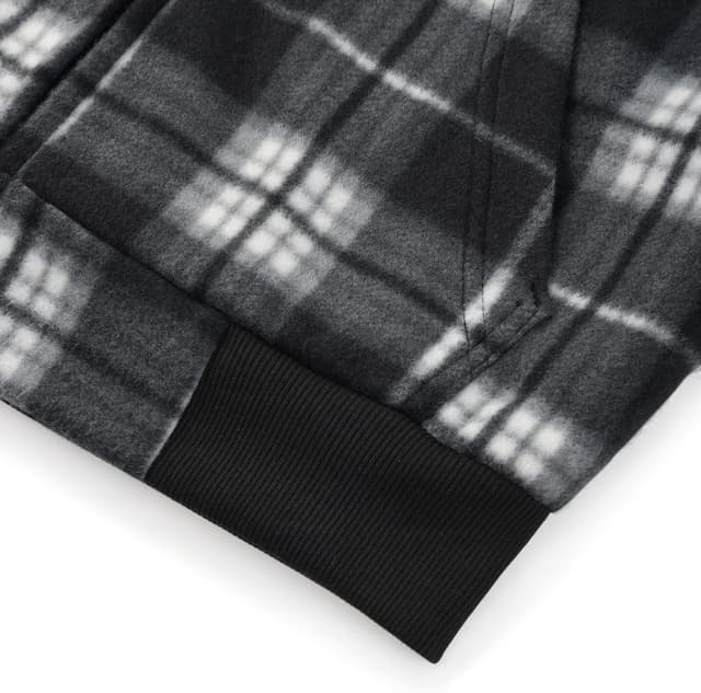 Detalle de geeksport Fleecejacke Herren mit Kapuze kariert – warme Sweatjacke mit durchgehendem Reißverschluss