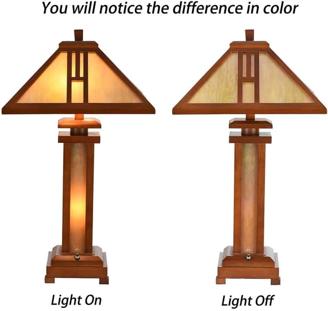 Detalle de Bieye L50796 Mission Tiffany-style stained glass table lamp with wooden base, 26 inches tall