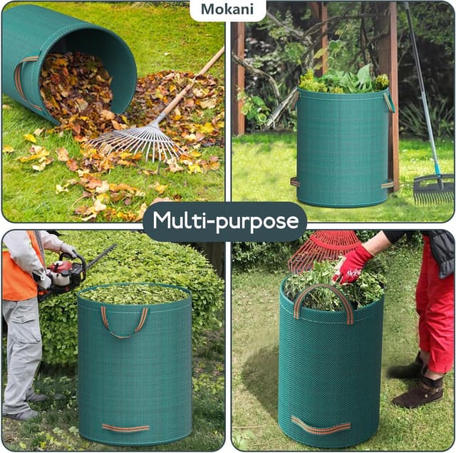 Thumbnail 6 de Mokani sacchetti per rifiuti da giardino da 120 l (con manici) – 3 sacchi riutilizzabili e pieghevoli