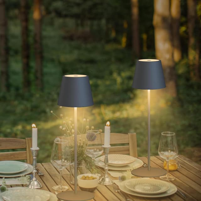 Detalle de MALUX Lampe de table LED sans fil en aluminium avec intensité variable (IP54) – blanc chaud/blanc naturel/blanc froid