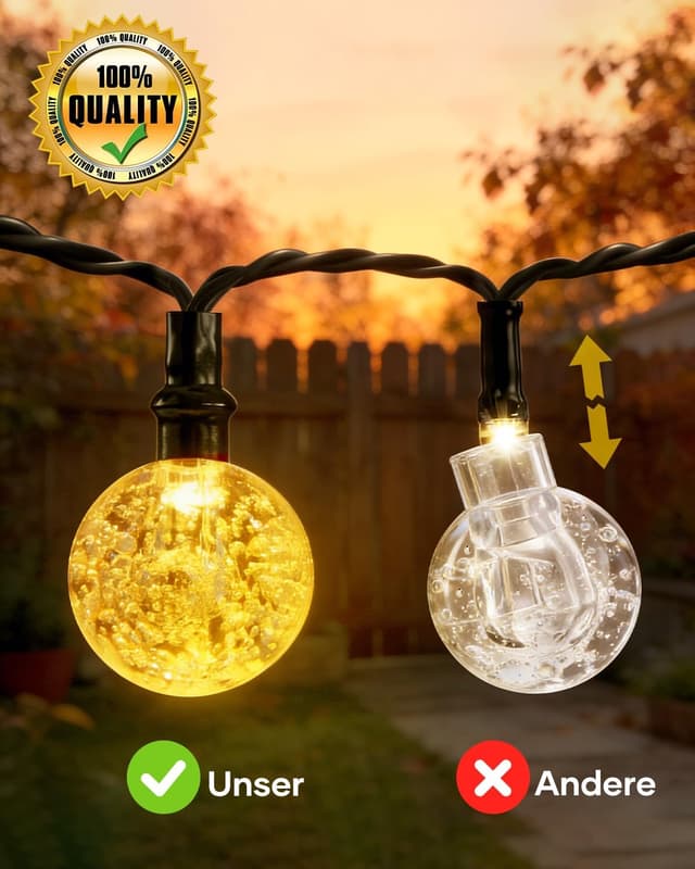 Detalle 2 de Suright Solar-Lichterkette außen 8 m mit 30 warmweißen Mini-LEDs, 8 Modi & IP65