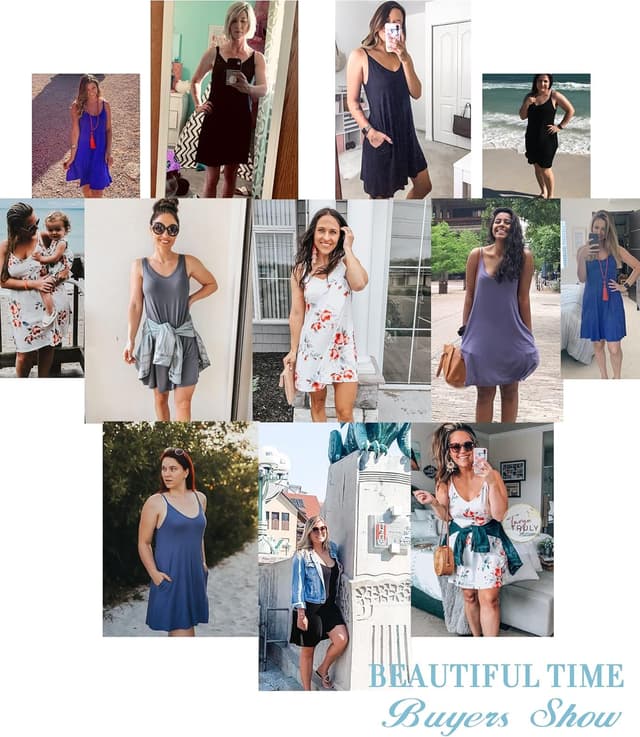 Detalle de MISFAY Women’s Summer Spaghetti Strap Swing Tank Cover-Up Dress with Pockets