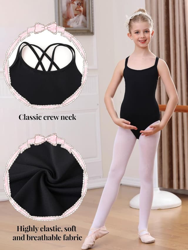 Detalle de Kefiyis Justaucorps noir pour filles (3 à 13 ans) — coupe dos croisé et tissu stretch