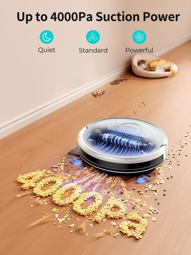 Detalle de Airzeen Robot Vacuum and Mop J10 with 4000Pa Suction, APP/Alexa Control, and Auto Self-Charging