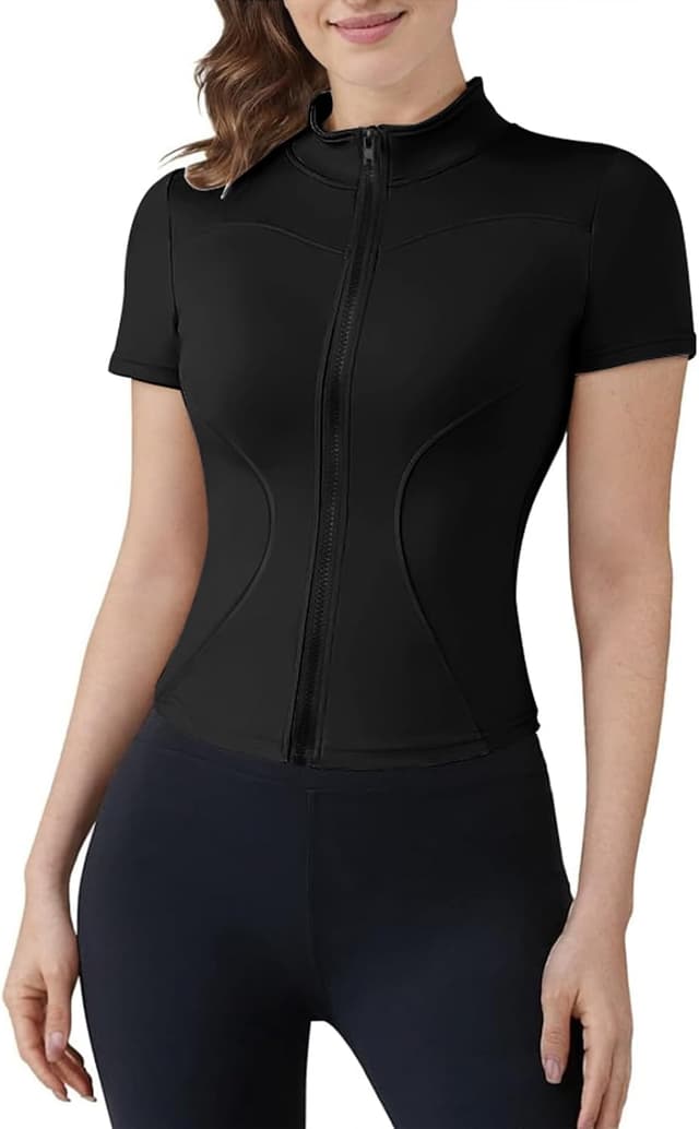 Detalle de flintronic Giacca sportiva donna con zip, top corto per fitness, yoga e running