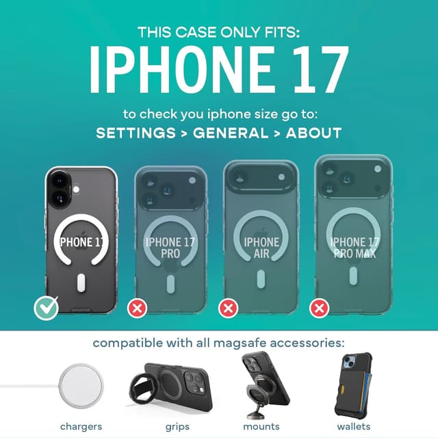 Thumbnail 4 de Smartish iPhone 17 MagSafe Clear Case (Gripmunk) – Slim Anti-Yellowing Protective Cover