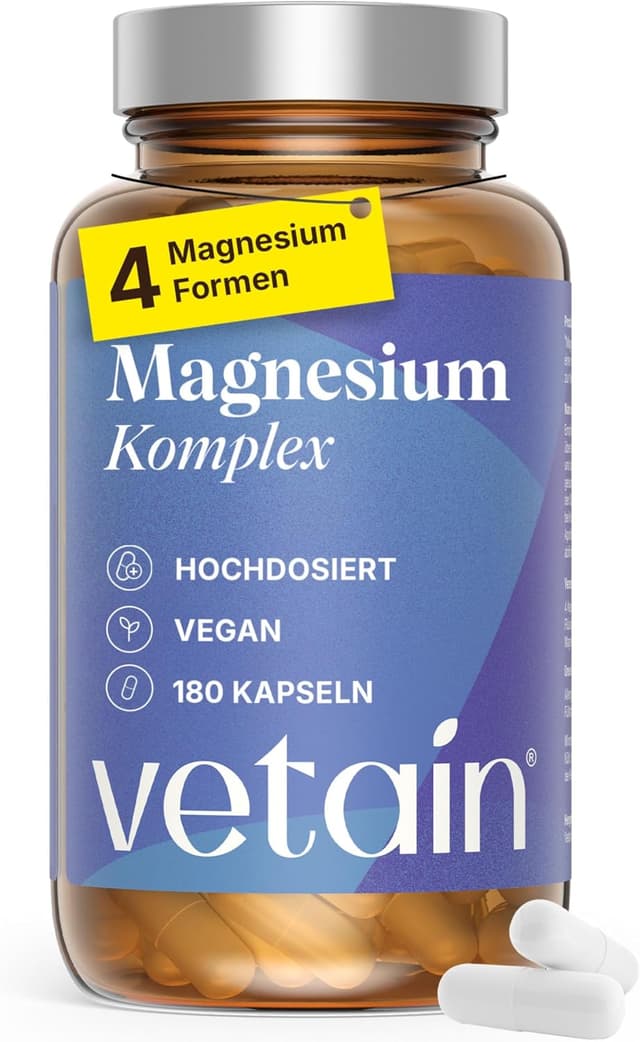 Detalle de VETAIN Magnesium Komplex – 4 hochbioverfügbare Magnesiumformen ohne Oxid, 180 Kapseln