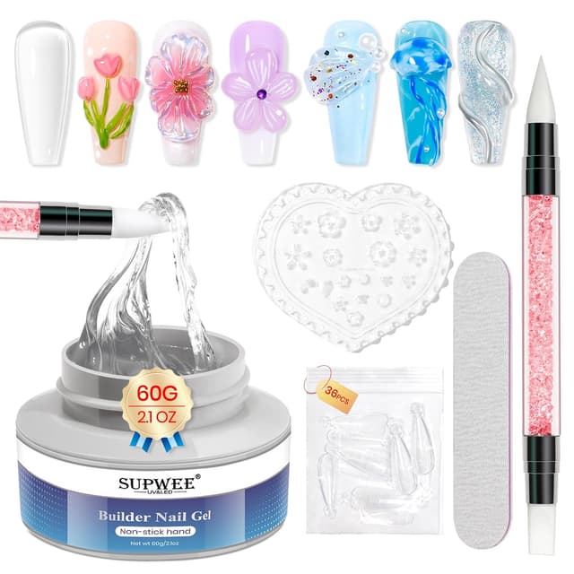 Detalle de SUPWEE Fester Builder Gel für Nagellack (60 g) – klares 3D-Hartgel für Nagelverlängerung, Aufbau & Nail Art