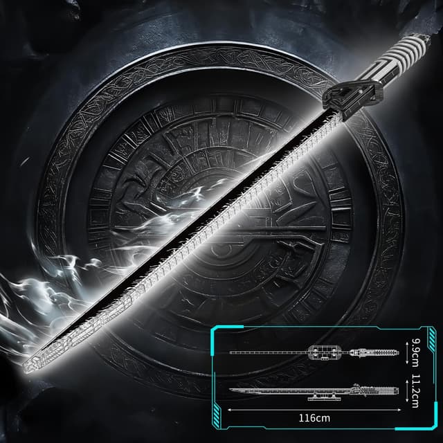 Detalle 2 de Mould King 116CM Darksaber Schwert-Bausteinmodell (885 Teile) mit LED und Ständer