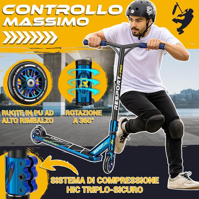 Detalle 2 de RE:SPORT Revo Pro monopattino stunt per bambini e adulti, ruote PU 110 mm, Y-Bar e cuscinetti ABEC 9