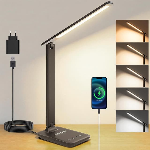 Detalle de UPXNBOR Schreibtischlampe LED dimmbar mit Touch, Augenschutz und USB-A-Ladeanschluss