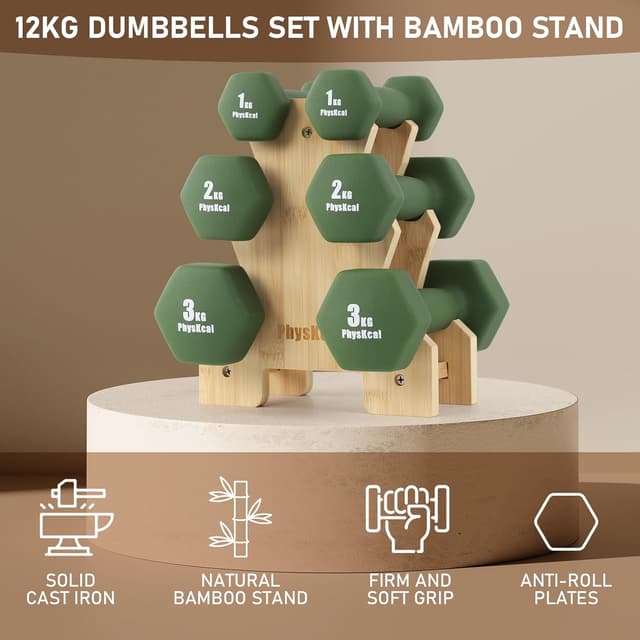 Detalle de PhysKcal Kurzhantel-Set mit Aufbewahrungsständer für Heimtraining