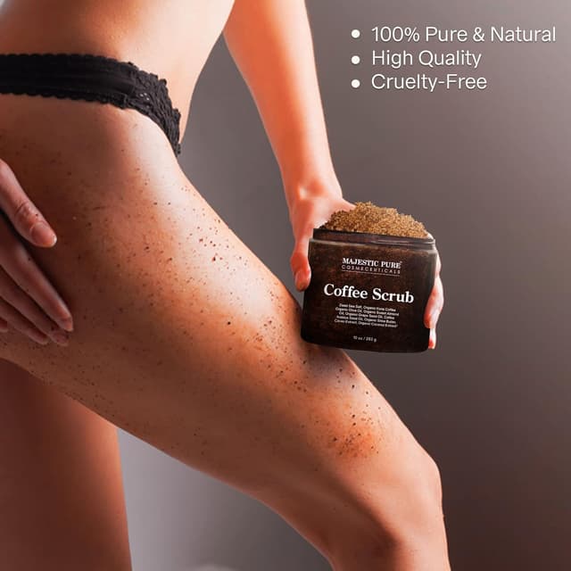 Detalle de MAJESTIC PURE Arabica Coffee Scrub (10 oz) — All-Natural Exfoliating Body Scrub for Cellulite, Stretch Marks & Spider Veins
