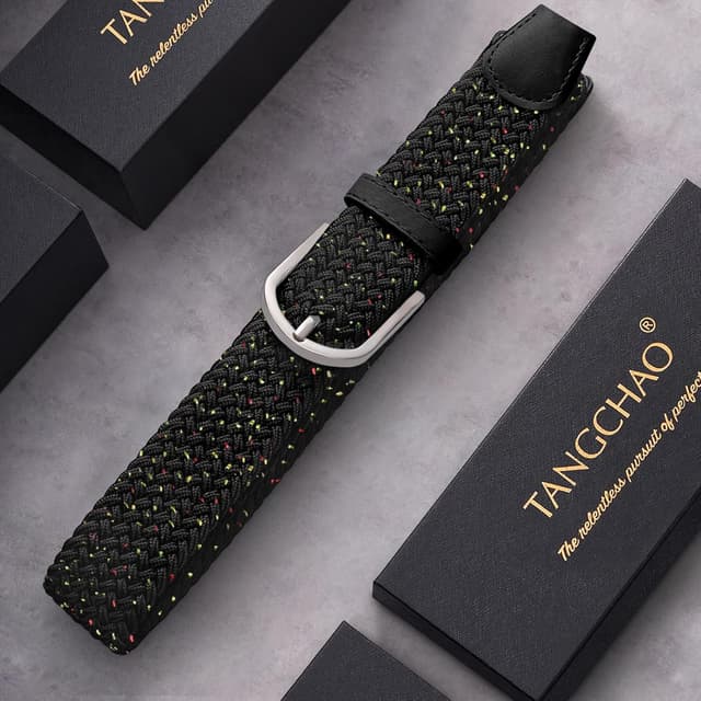 Detalle 2 de TANGCHAO Stretch-Stoffgürtel mit Flechtstruktur (3,3 cm breit), elastisch für Damen & Herren