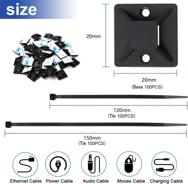 Detalle de SZXULI Kabelbinder 200 Stück Schwarz 120/150mm