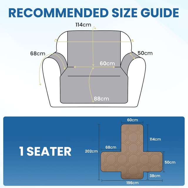 Detalle de Ystyle copridivano impermeabile 1 posto con braccioli, antiscivolo e tasca laterale – caffè chiaro