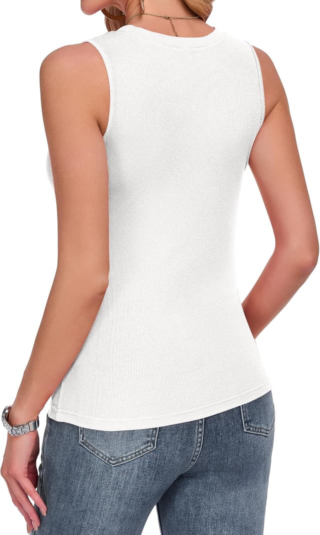 Detalle 2 de PLMOKEN Tank Top Damen – ärmelloses Slim-Fit Shirt mit geripptem Rundhalsausschnitt