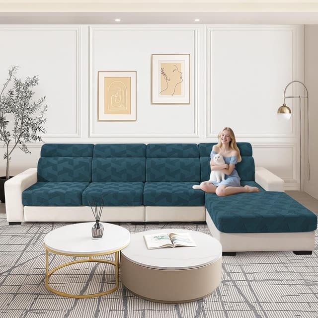 Thumbnail 6 de CYCMACO copricuscini e copriseduta elasticizzati per divano (2 posti) blu pavone, antiscivolo e lavabili