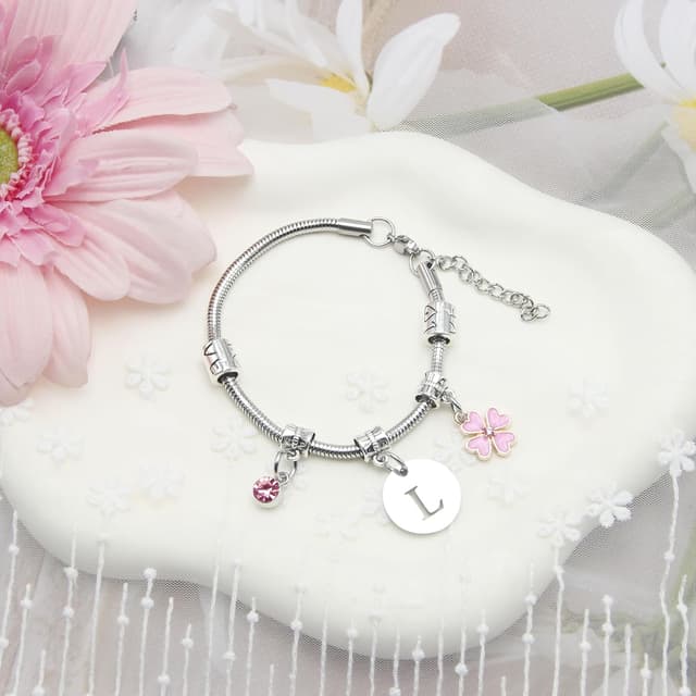 Detalle de A‑Z 26 Anfangsbuchstabe Anhänger Armband Set (KJKJKJ) – personalisierbare Geschenkidee für Frauen