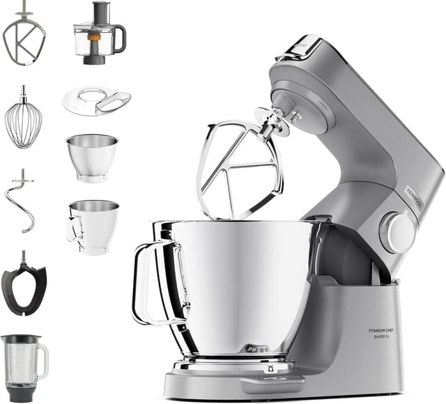 Detalle de Kenwood Titanium Chef Baker XL KVL85.424SI Küchenmaschine mit integrierter Waage und Patisserie-Set (7 L & 5 L)